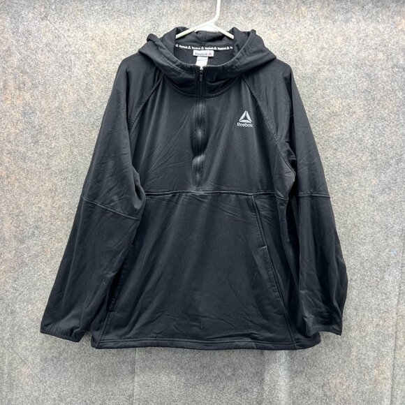 Reebok Sweater Men Extra Large Adult Black Half Zip Hoodie Polyester Jacket XL - Picture 1 of 10